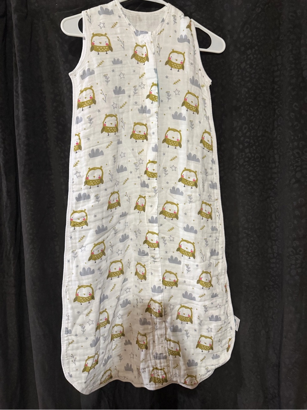 White Muslin Kids Sleep Sack with Green Owl Print
